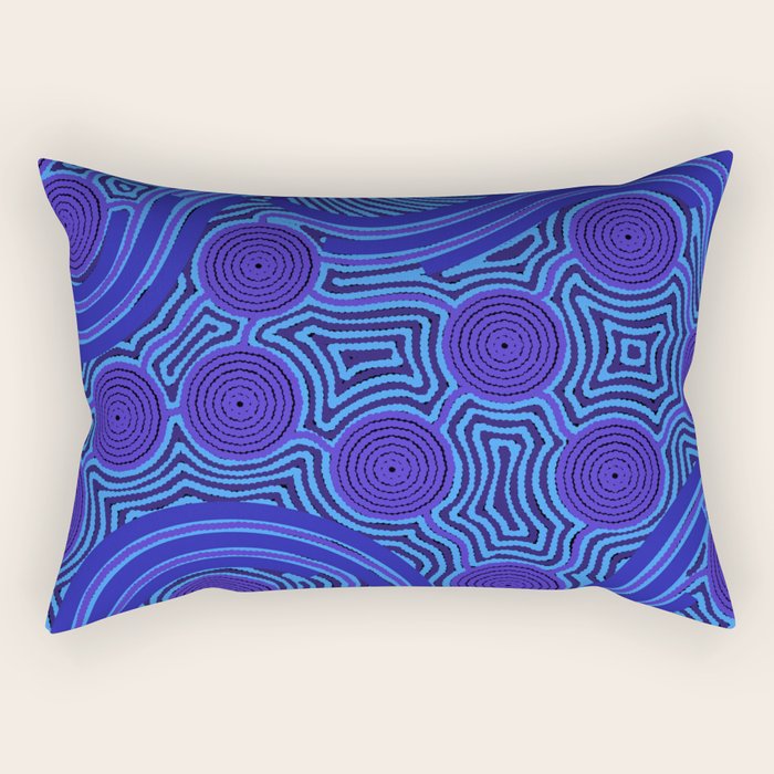 The Rivers around Us (blue) - Authentic Aboriginal Art Rectangular Pillow Gallery Image 2
