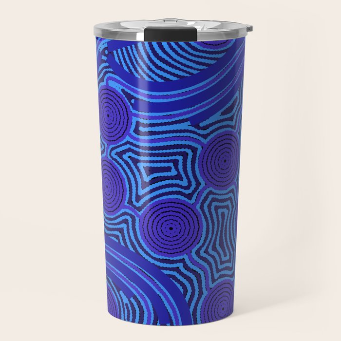 The Rivers around Us (blue) - Authentic Aboriginal Art Travel Mug Gallery Image 1