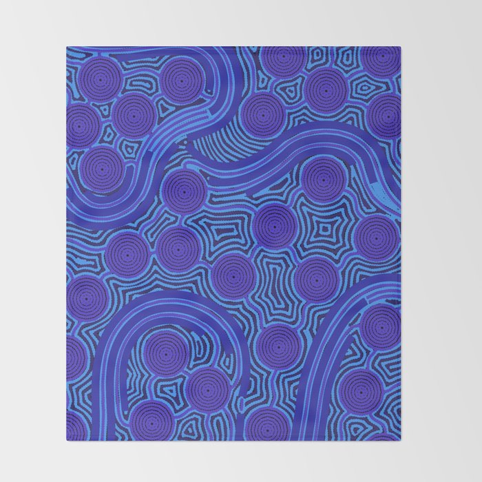 The Rivers around Us (blue) - Authentic Aboriginal Art Throw Blanket Gallery Image 2