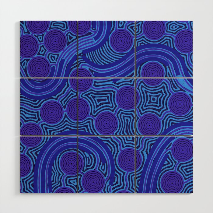 The Rivers around Us (blue) - Authentic Aboriginal Art Wood Wall Art Gallery Image 1