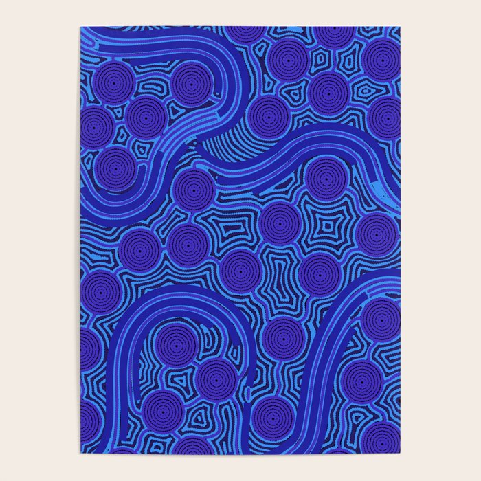 The Rivers around Us (blue) - Authentic Aboriginal Art Poster Gallery Image 1