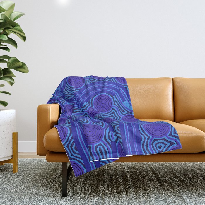The Rivers around Us (blue) - Authentic Aboriginal Art Throw Blanket Gallery Image 1