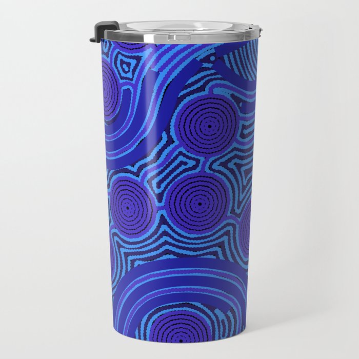 The Rivers around Us (blue) - Authentic Aboriginal Art Travel Mug Gallery Image 3