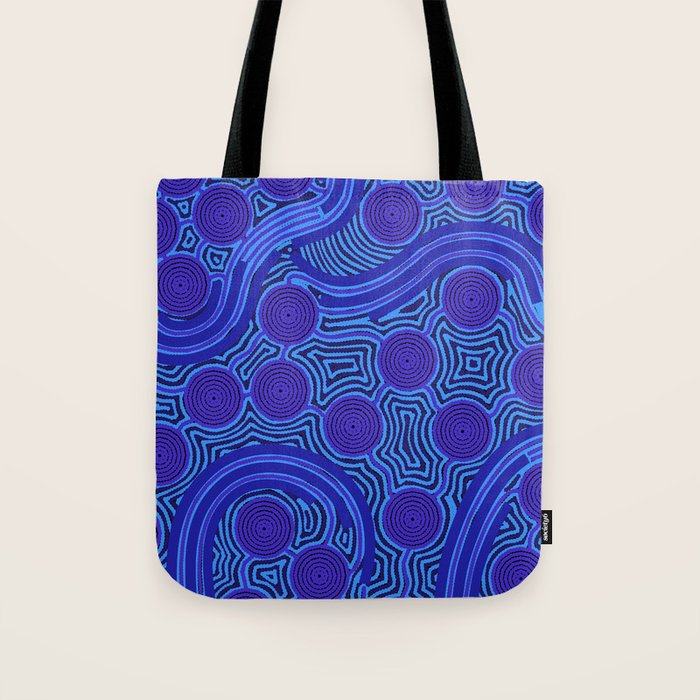 The Rivers around Us (blue) - Authentic Aboriginal Art Tote Bag Gallery Image 1