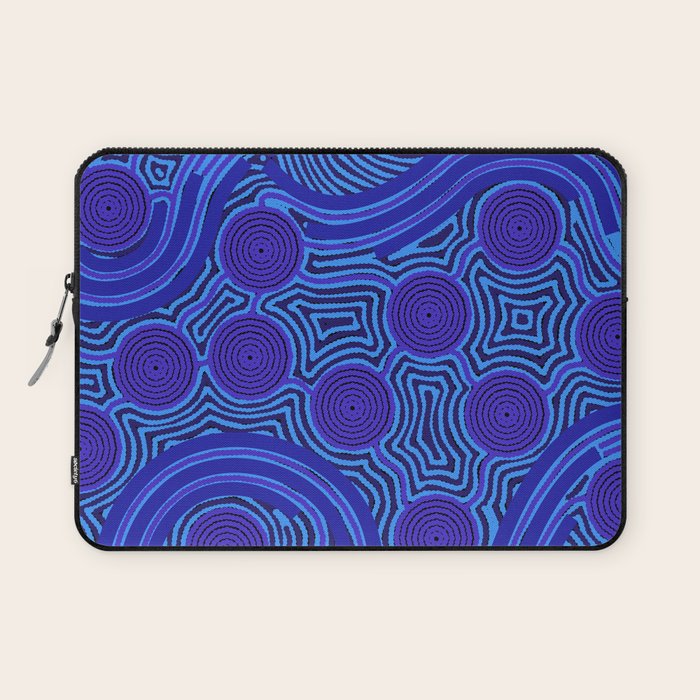 The Rivers around Us (blue) - Authentic Aboriginal Art Laptop Sleeve Gallery Image 1