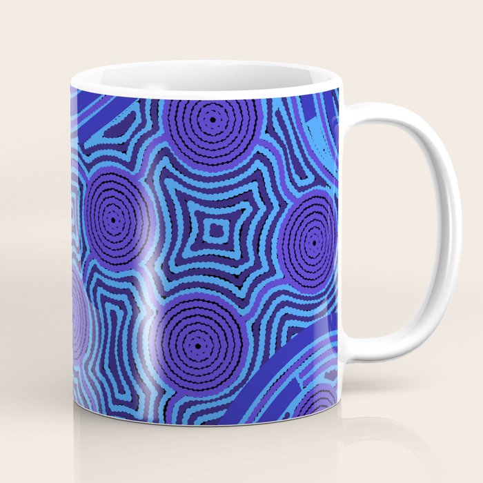 The Rivers around Us (blue) - Authentic Aboriginal Art Coffee Mug Gallery Image 1