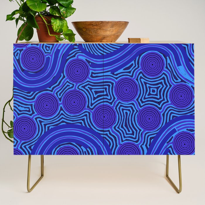 The Rivers around Us (blue) - Authentic Aboriginal Art Credenza Gallery Image 1