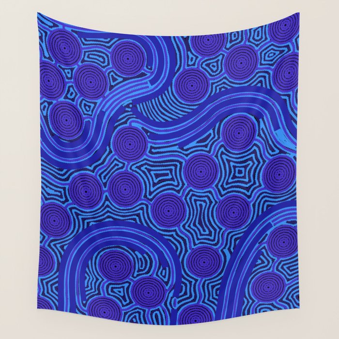 The Rivers around Us (blue) - Authentic Aboriginal Art Wall Tapestry Gallery Image 4