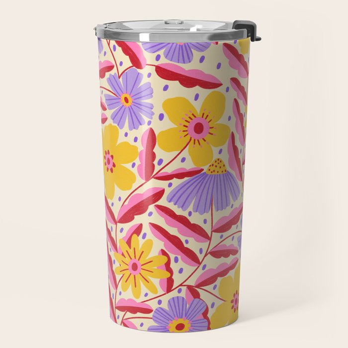 Flower Garden - Yellow & Purple  Travel Mug Gallery Image 2