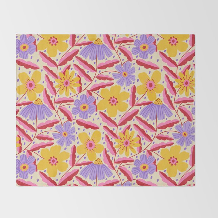Flower Garden - Yellow & Purple  Throw Blanket Gallery Image 2