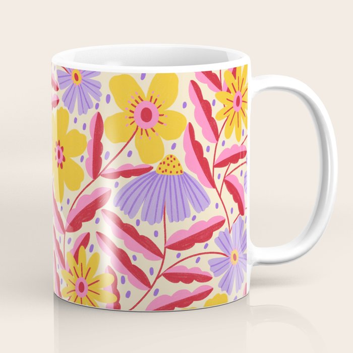 Flower Garden - Yellow & Purple  Coffee Mug Gallery Image 1