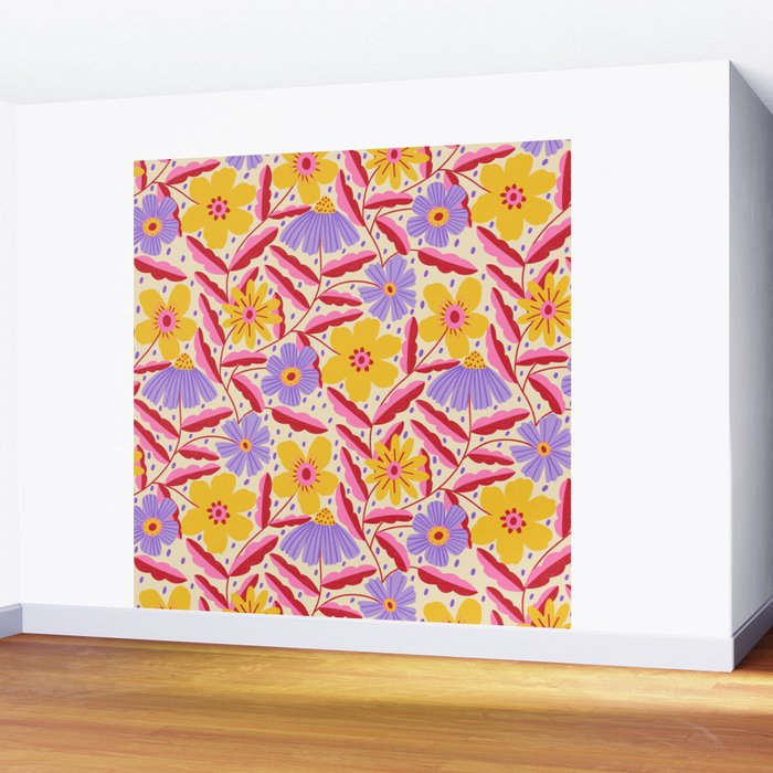 Flower Garden - Yellow & Purple  Wall Mural Gallery Image 2