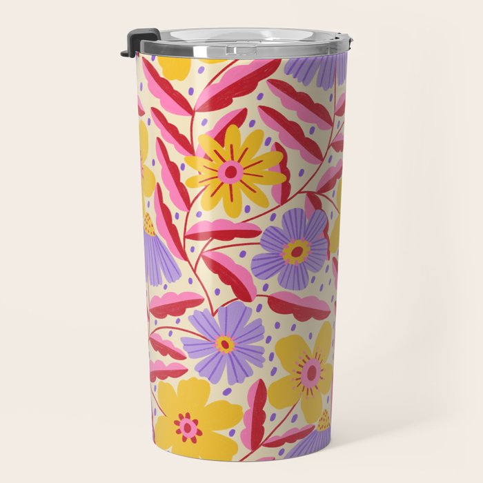 Flower Garden - Yellow & Purple  Travel Mug Gallery Image 3