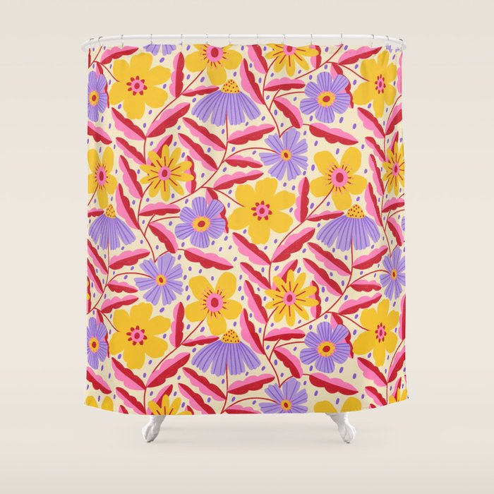 Flower Garden - Yellow & Purple  Shower Curtain Gallery Image 1