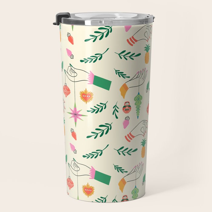 Tree Trimming Hands and Retro Ornaments Travel Mug Gallery Image 3