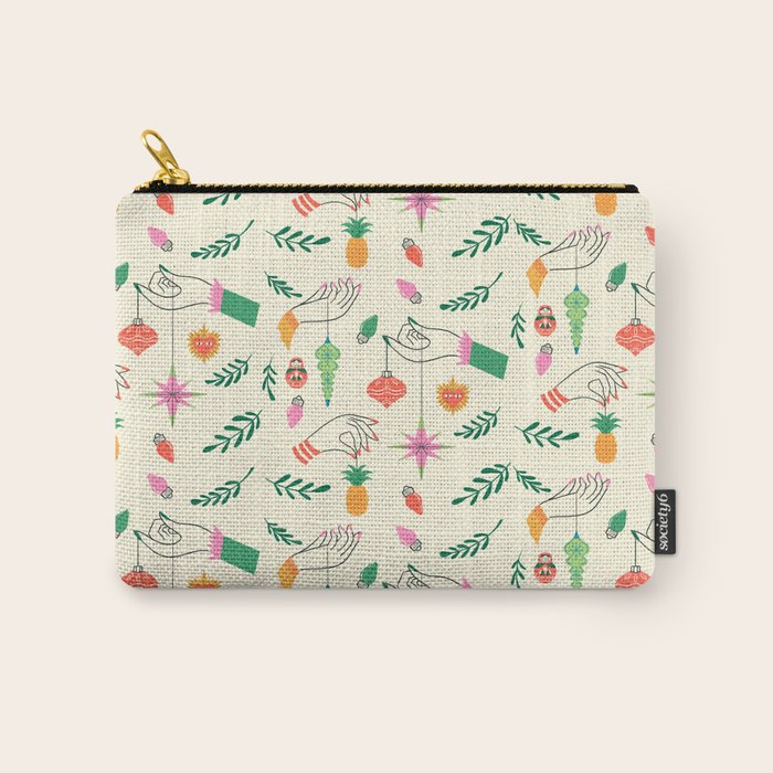 Tree Trimming Hands and Retro Ornaments Carry All Pouch Gallery Image 1
