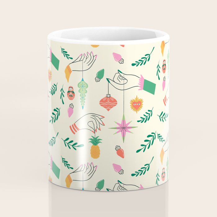 Tree Trimming Hands and Retro Ornaments Coffee Mug Gallery Image 4