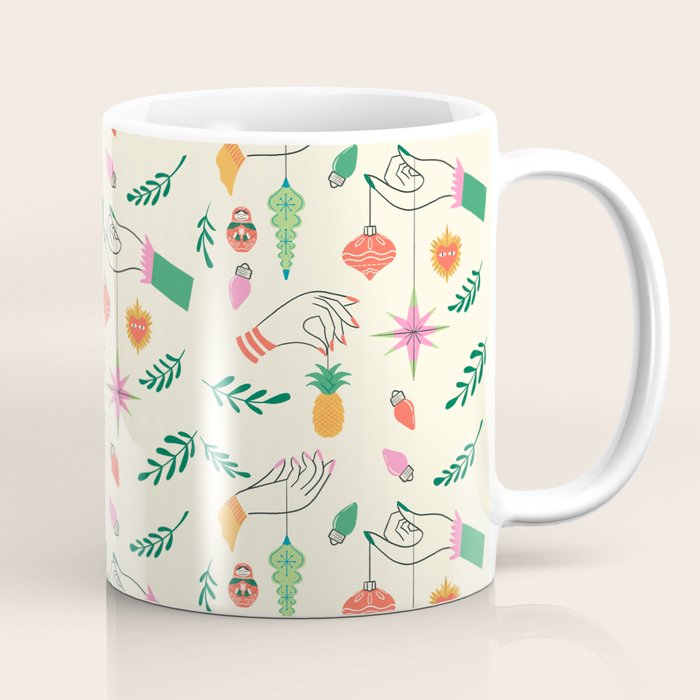 Tree Trimming Hands and Retro Ornaments Coffee Mug Gallery Image 1