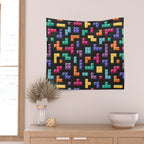 Tetris bricks jewel tones on black pattern Wall Tapestry Gallery Image 2