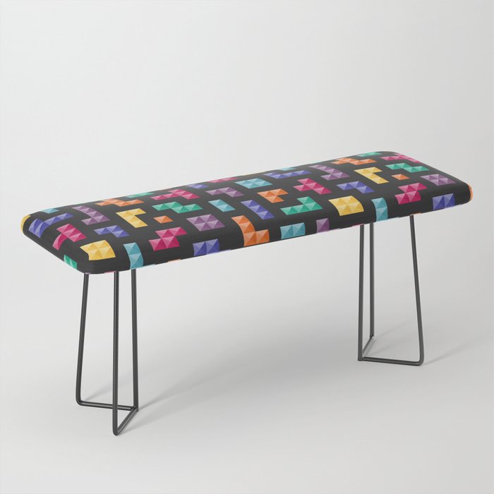 Tetris bricks jewel tones on black pattern Bench Gallery Image 1