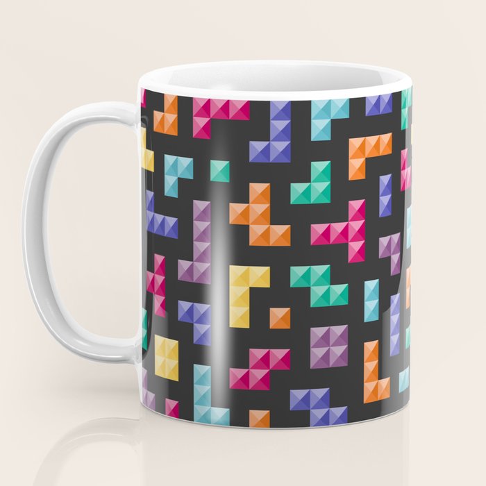 Tetris bricks jewel tones on black pattern Coffee Mug Gallery Image 3