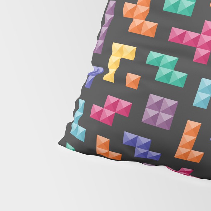 Tetris bricks jewel tones on black pattern Pillow Sham Gallery Image 4