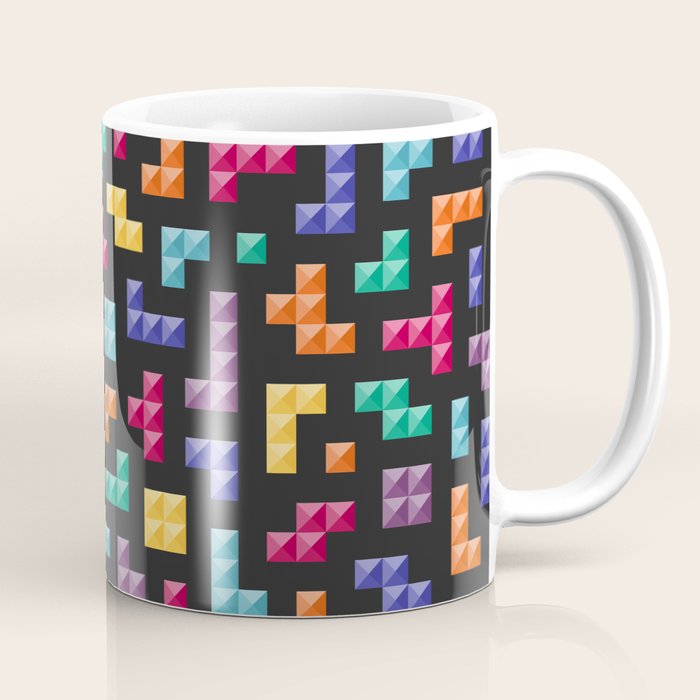 Tetris bricks jewel tones on black pattern Coffee Mug Gallery Image 1