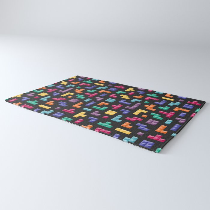 Tetris bricks jewel tones on black pattern Rug Gallery Image 3