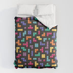Tetris bricks jewel tones on black pattern Comforter Gallery Image 6