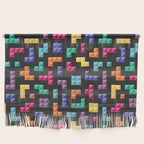 Tetris bricks jewel tones on black pattern Wall Hanging Gallery Image 1