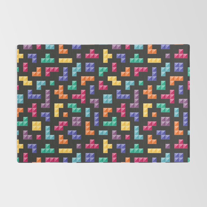 Tetris bricks jewel tones on black pattern Rug Gallery Image 2