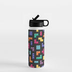 Tetris bricks jewel tones on black pattern Water Bottle Gallery Image 1