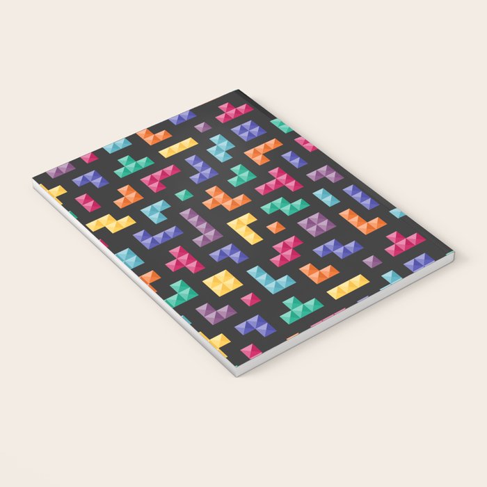 Tetris bricks jewel tones on black pattern Notebook Gallery Image 3