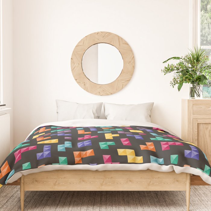 Tetris bricks jewel tones on black pattern Duvet Cover Gallery Image 3