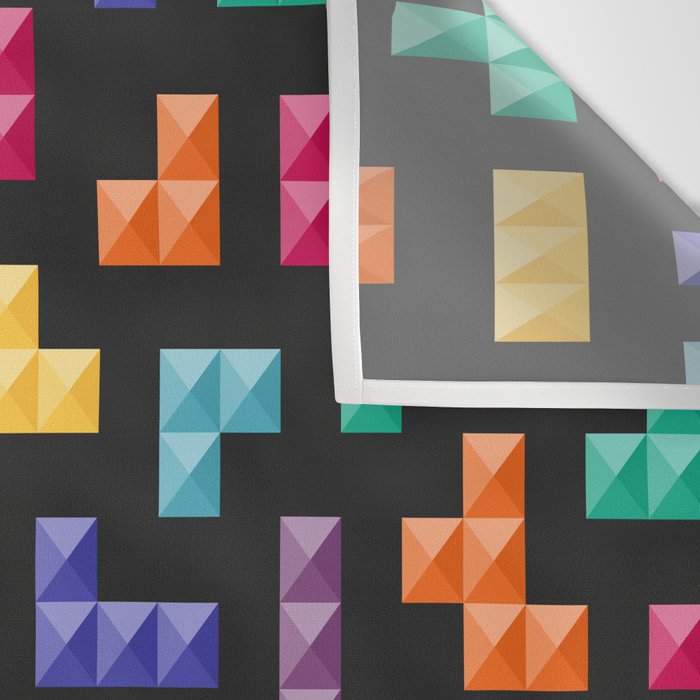 Tetris bricks jewel tones on black pattern Wall Tapestry Gallery Image 3