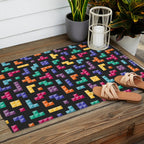 Tetris bricks jewel tones on black pattern Outdoor Rug Gallery Image 2