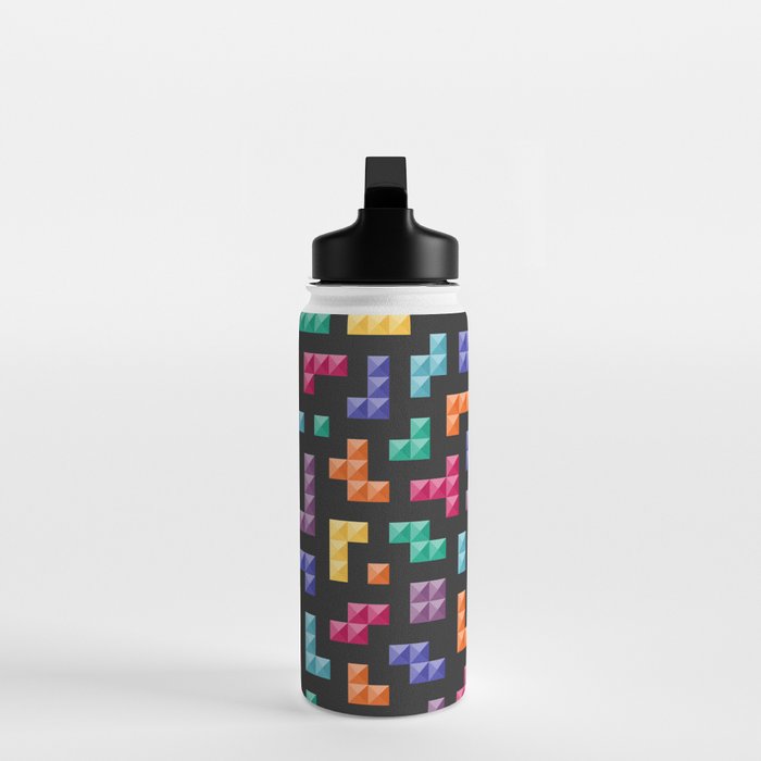 Tetris bricks jewel tones on black pattern Water Bottle Gallery Image 3