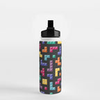 Tetris bricks jewel tones on black pattern Water Bottle Gallery Image 2