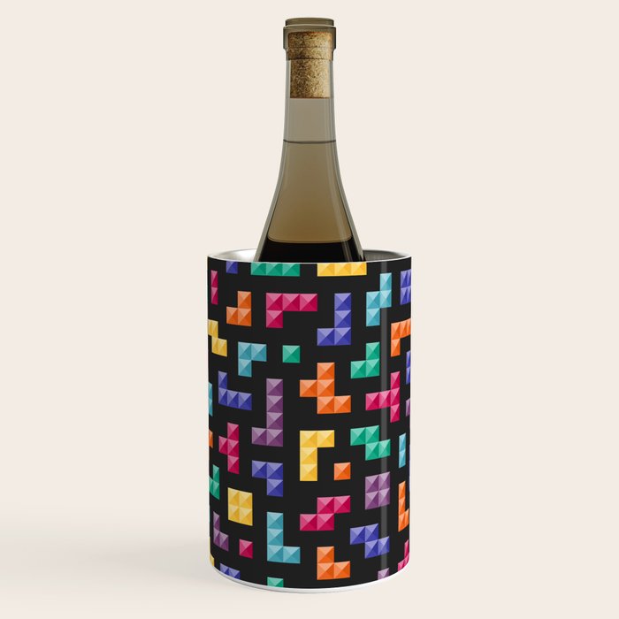 Tetris bricks jewel tones on black pattern Wine Chiller Gallery Image 2