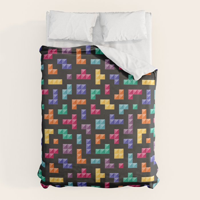 Tetris bricks jewel tones on black pattern Duvet Cover Gallery Image 6