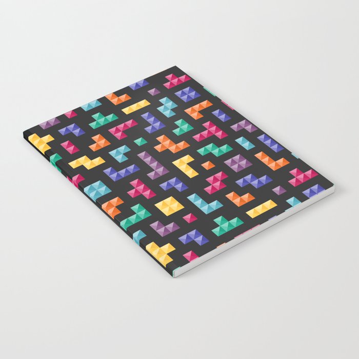 Tetris bricks jewel tones on black pattern Notebook Gallery Image 1