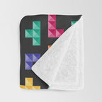 Tetris bricks jewel tones on black pattern Throw Blanket Gallery Image 3