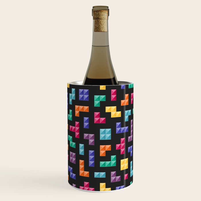 Tetris bricks jewel tones on black pattern Wine Chiller Gallery Image 1
