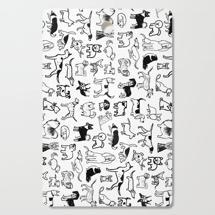 Black and White Dog Drawings | Cute Dog Breeds Pattern Cutting Board Gallery Image 1
