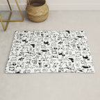 Black and White Dog Drawings | Cute Dog Breeds Pattern Rug Gallery Image 1