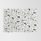 Black and White Dog Drawings | Cute Dog Breeds Pattern Rug Gallery Image 2