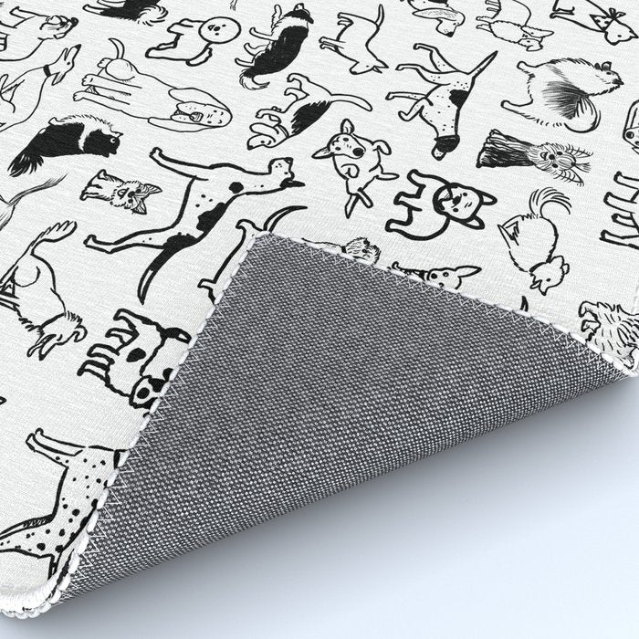 Black and White Dog Drawings | Cute Dog Breeds Pattern Rug Gallery Image 4