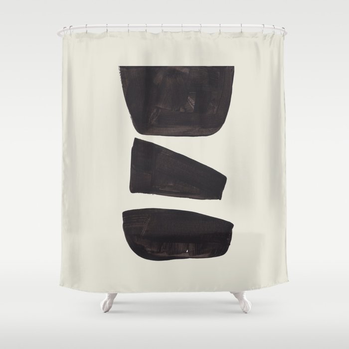 Black & White Minimalist Abstract Shapes Patterns Black Ink Painting Shower Curtain Gallery Image 1