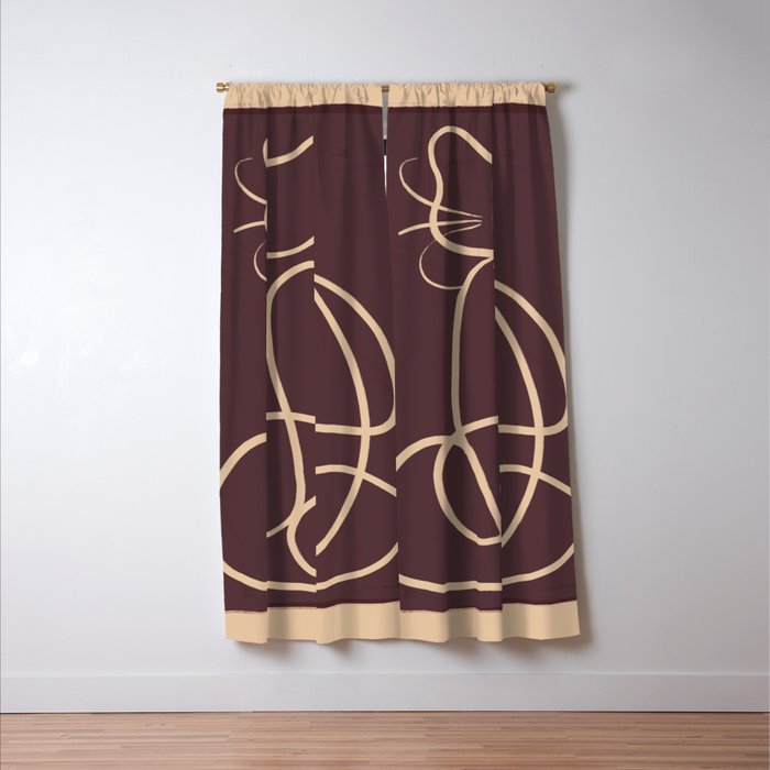 Abstract Line Art Cat 3 Window Curtain Gallery Image 3