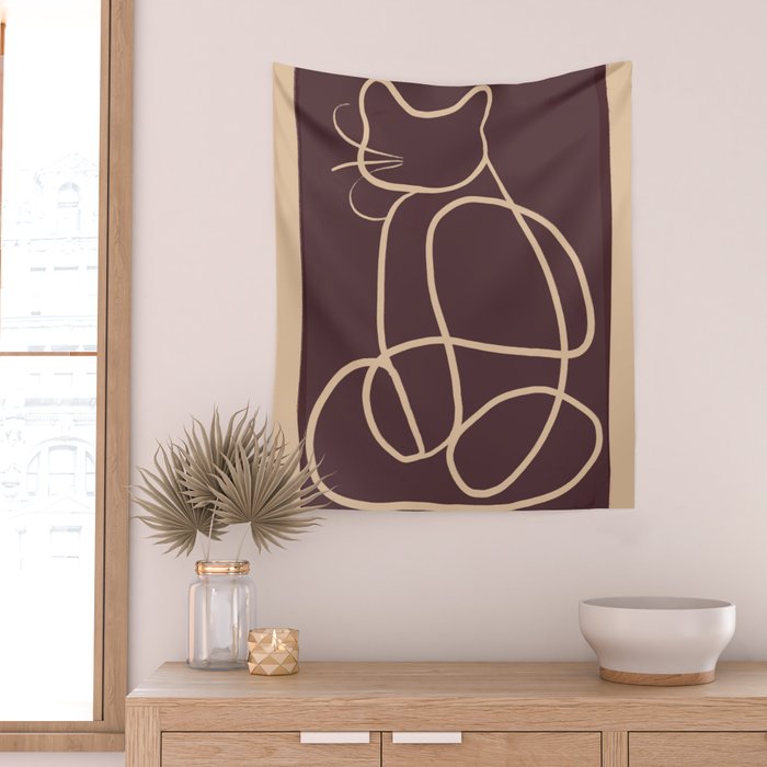 Abstract Line Art Cat 3 Wall Tapestry Gallery Image 2